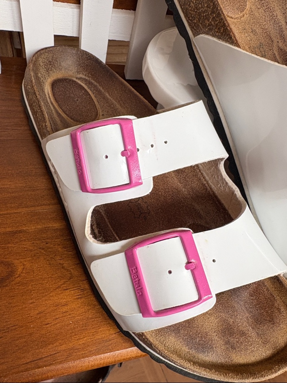 Betula by Birkenstock 42 Patent White Pink Buckle Sandals - Picture 3 of 11